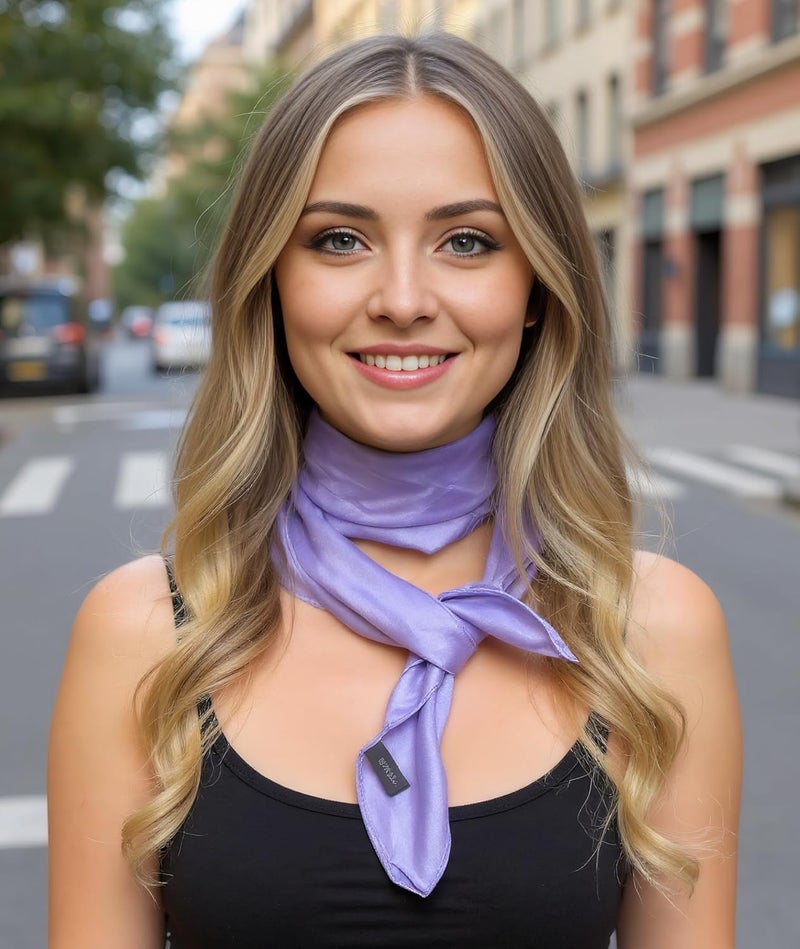Chung Women's Square Satin Scarf 27.5" Bandanas Solid 50s Retro Neck Scarves Emulation Silk Handbag Hair Ribbons Necktie - Image 2